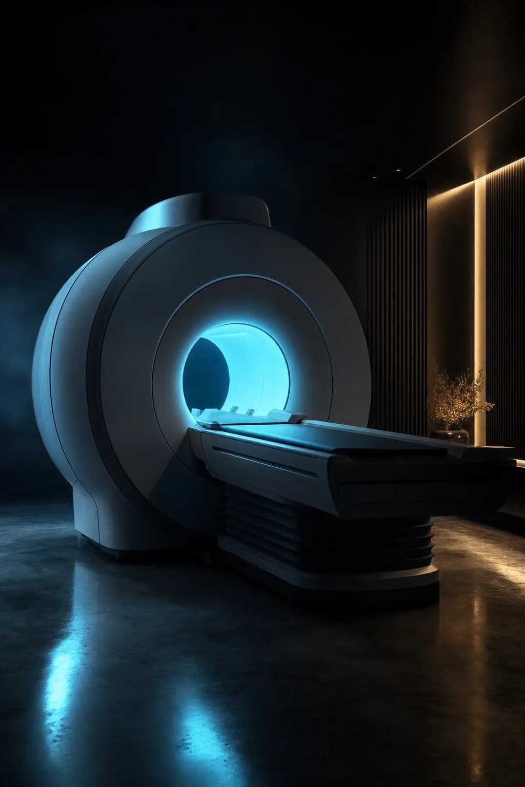 Concept image of a wide-bore MRI scanner in a softly lit imaging suite